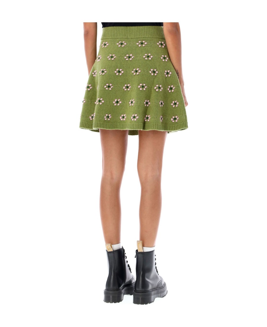Kenzo Wool Floral Motif Mini Skirt In Green