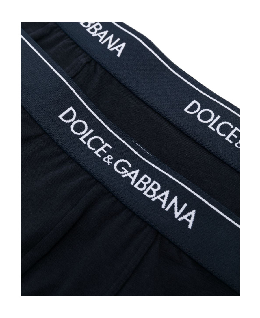 Dolce & Gabbana Set Of Two Cotton Boxers With Logoed Elastic Band In Blue