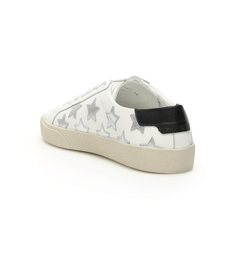 Saint Laurent Signature California Stars Sneakers Flat Heel Leather Up In White