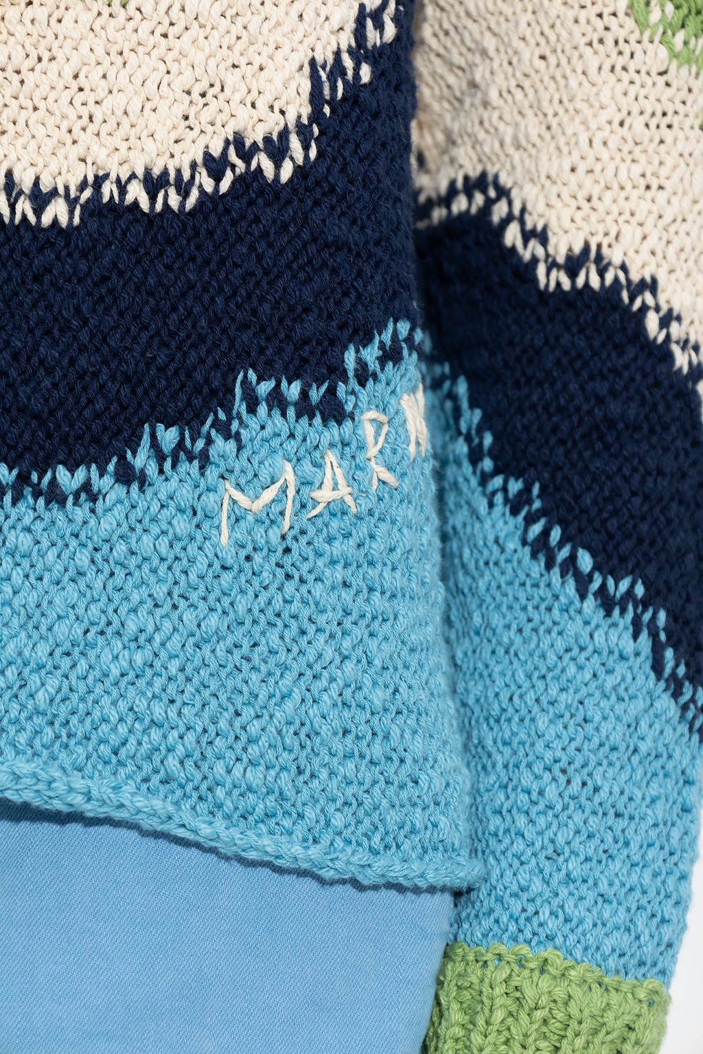 Marni Backless Wave-intarsia Cotton Sweater In Blue