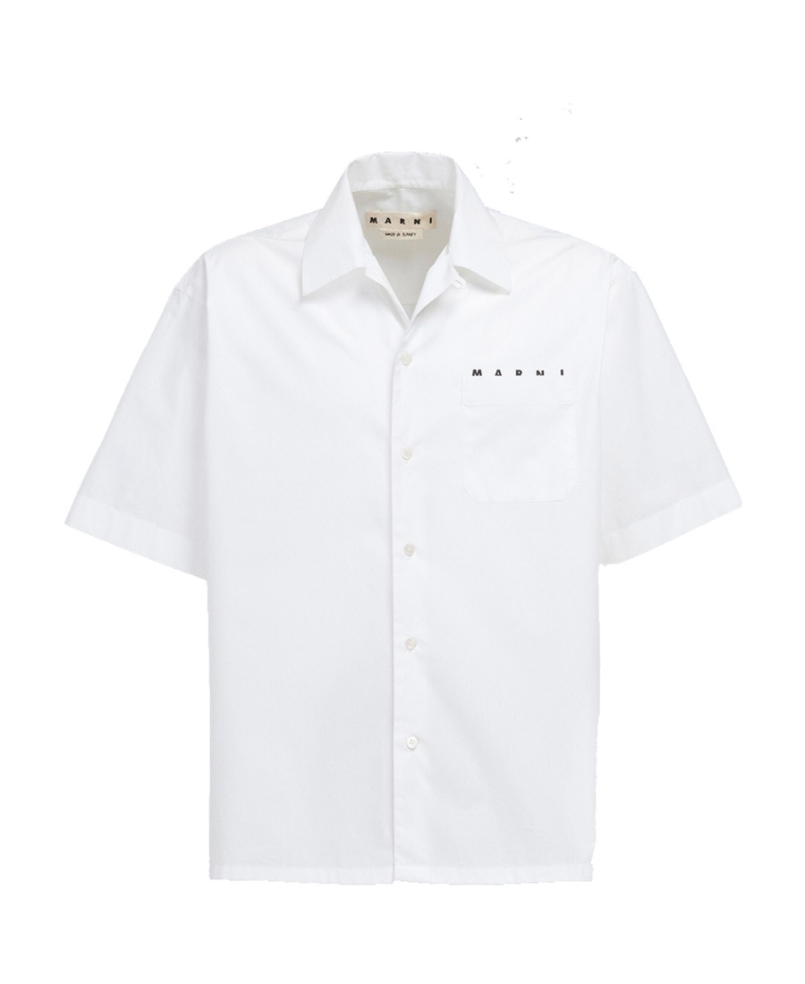 Marni White Poplin Bowling Hidden Logo Shirt In White