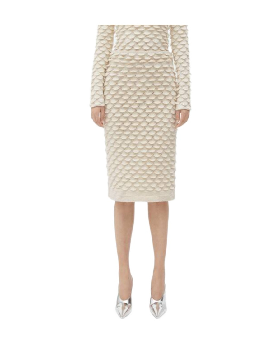 Shop Bottega Veneta Fish Scale Wool Medium Length Skirt In Nude