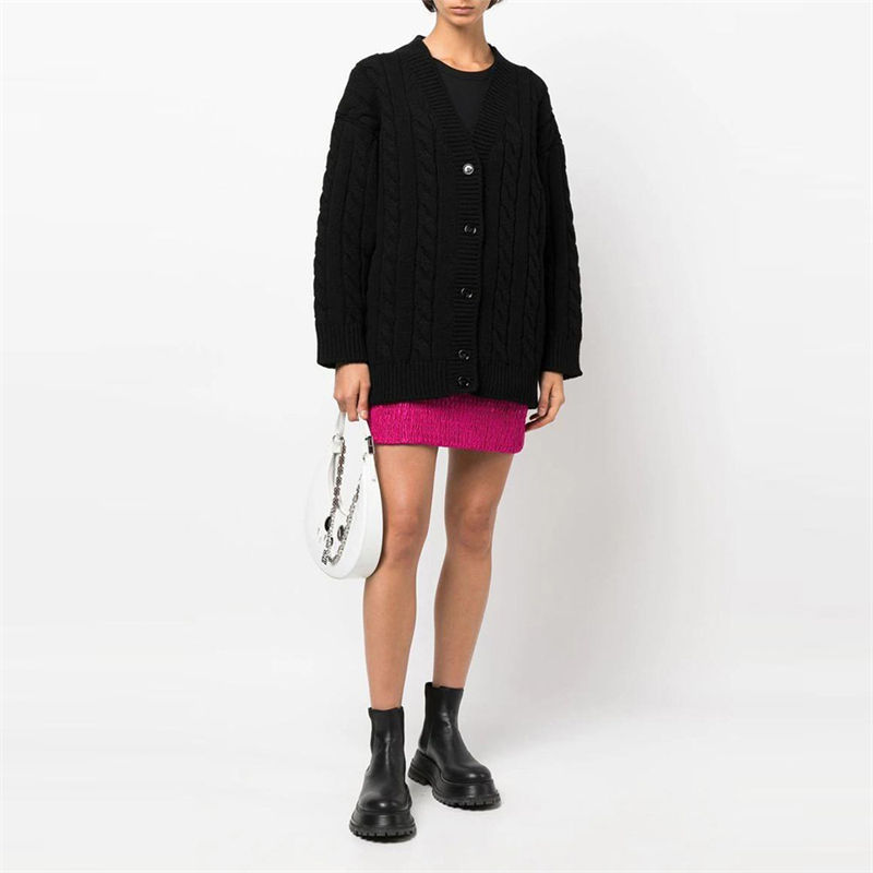 Prada V-neck Cable-knit Cardigan In Black