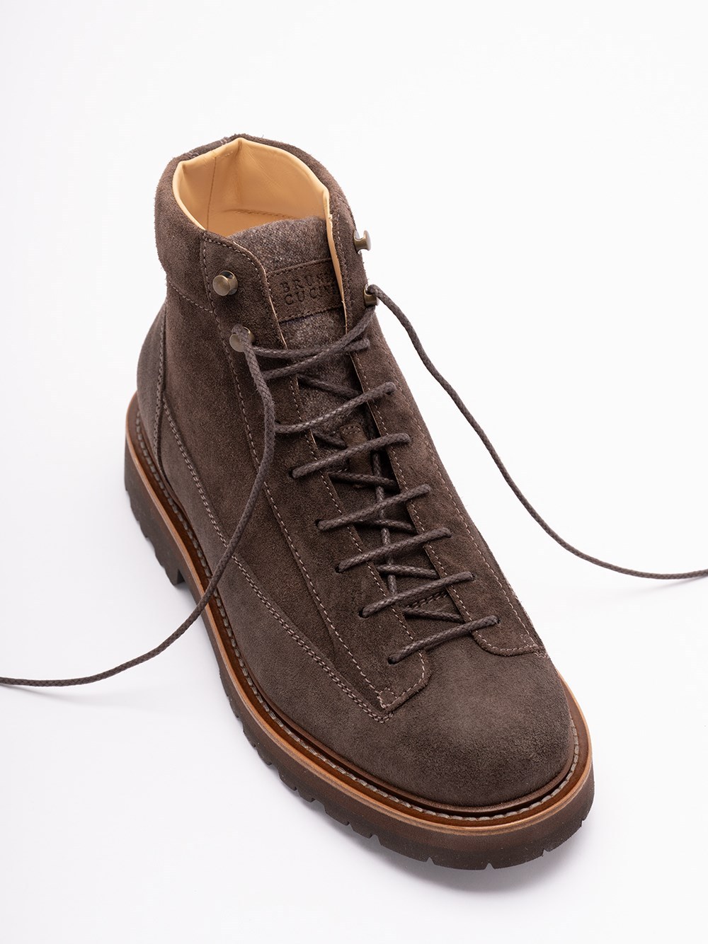 Brunello Cucinelli Brown Suede Boots With Lace-up Fastening In Brown