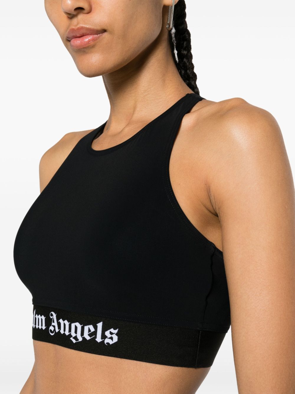 Palm Angels Logo Sport Top Black White In Black