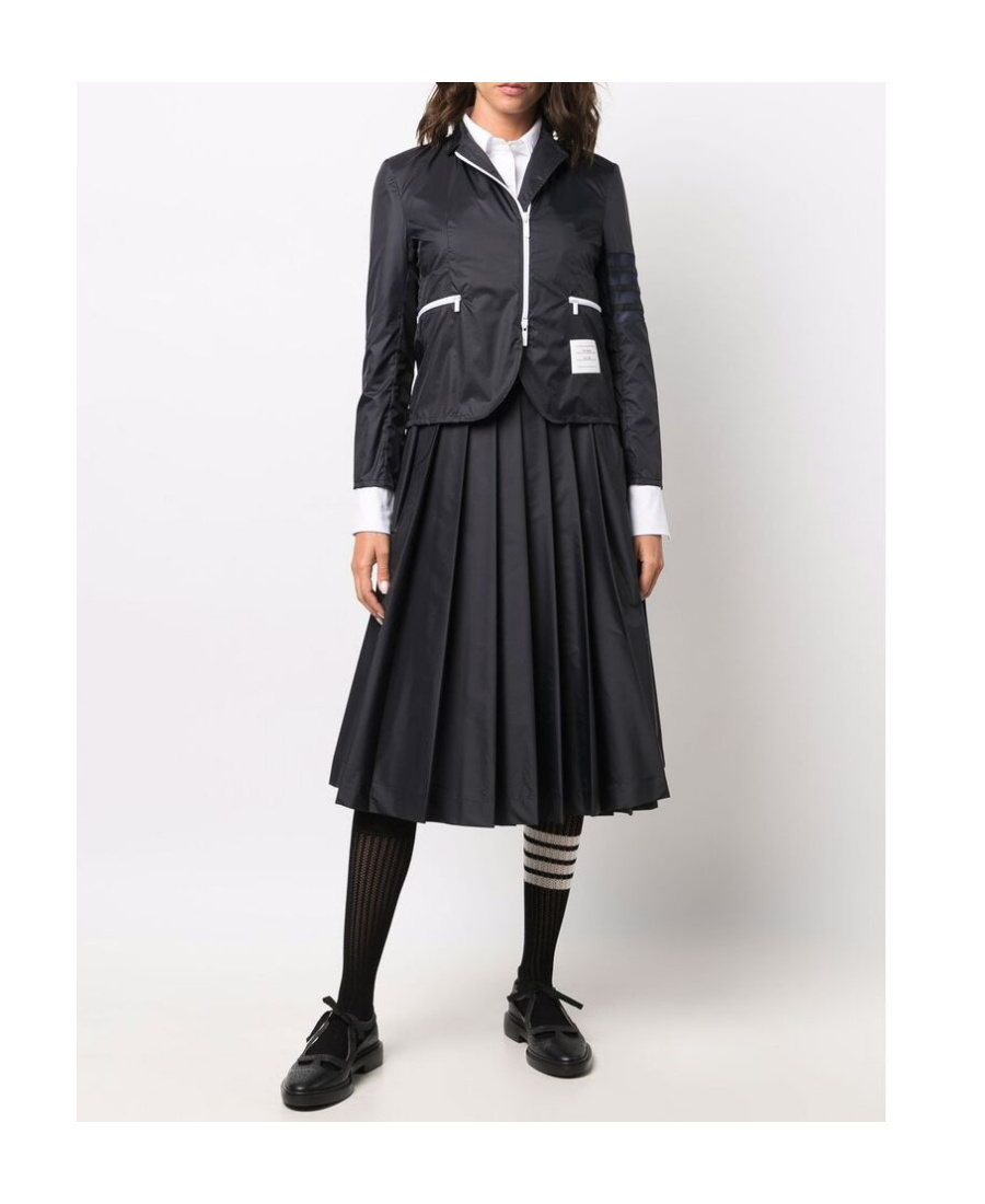 Thom Browne Navy Nylon Midi Skirt In Black