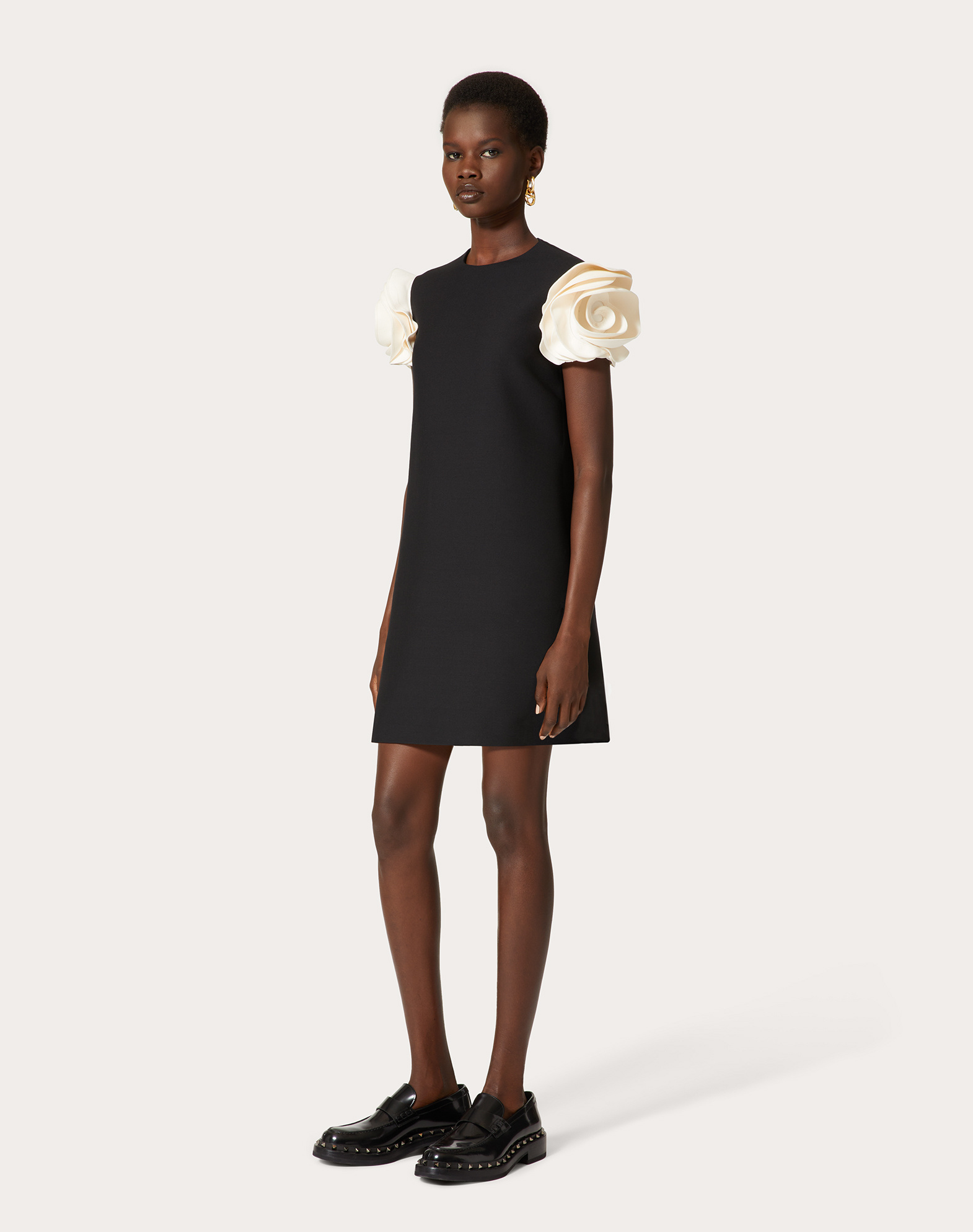 Valentino Dress With Round Neckline And Ruffled Sleeves In Black