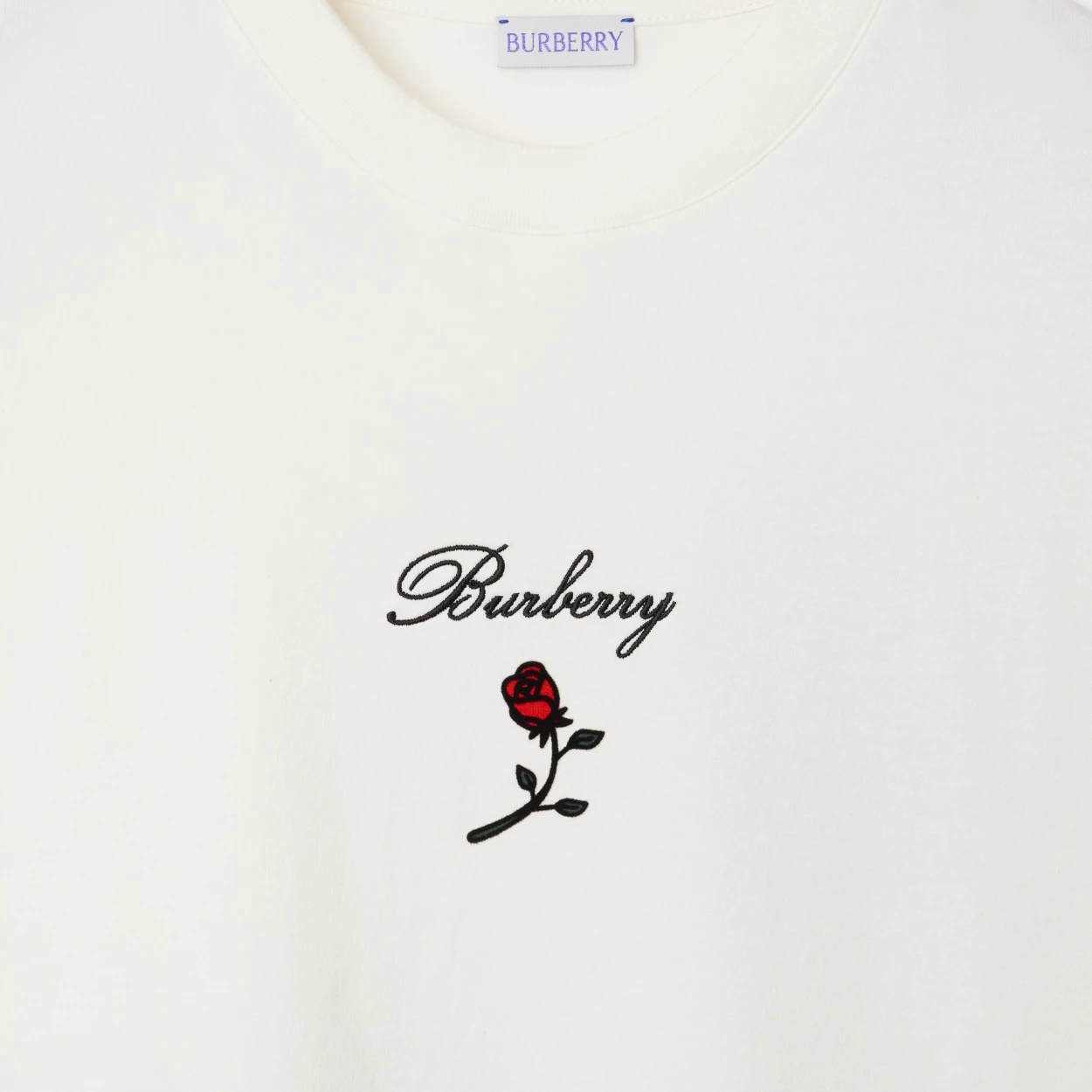 BURBERRY ロゴ ローズ コットン Tシャツ Burberry Rose Embroidered Logo Cotton Jersey T-shirt In