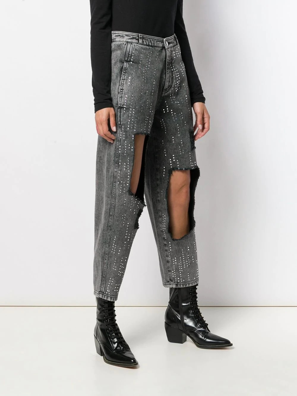 Philosophy Di Lorenzo Serafini Embellished Distressed Jeans In Black