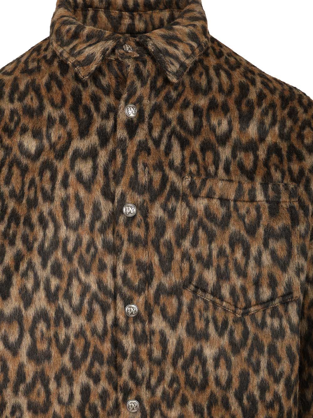 Palm Angels Leopard-print Button-fastening Overshirt In Brown