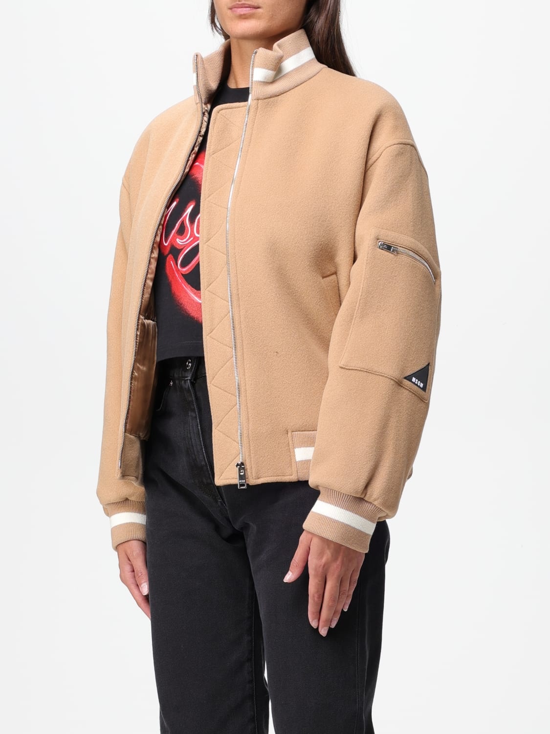 Msgm Zip-up Bomber Jacket In Nude