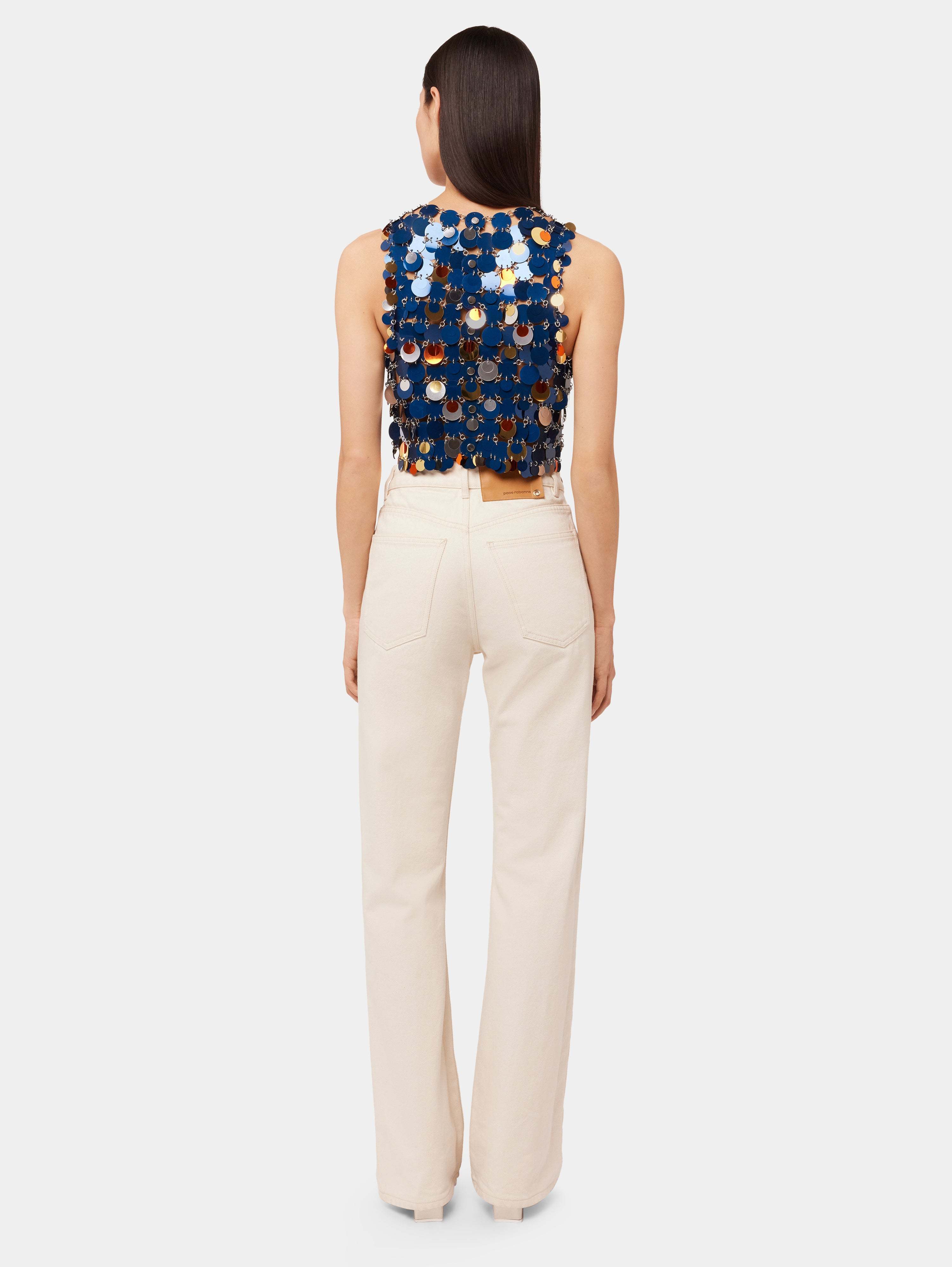 Rabanne Sequin Chain Link Sleeveless Top In Blue