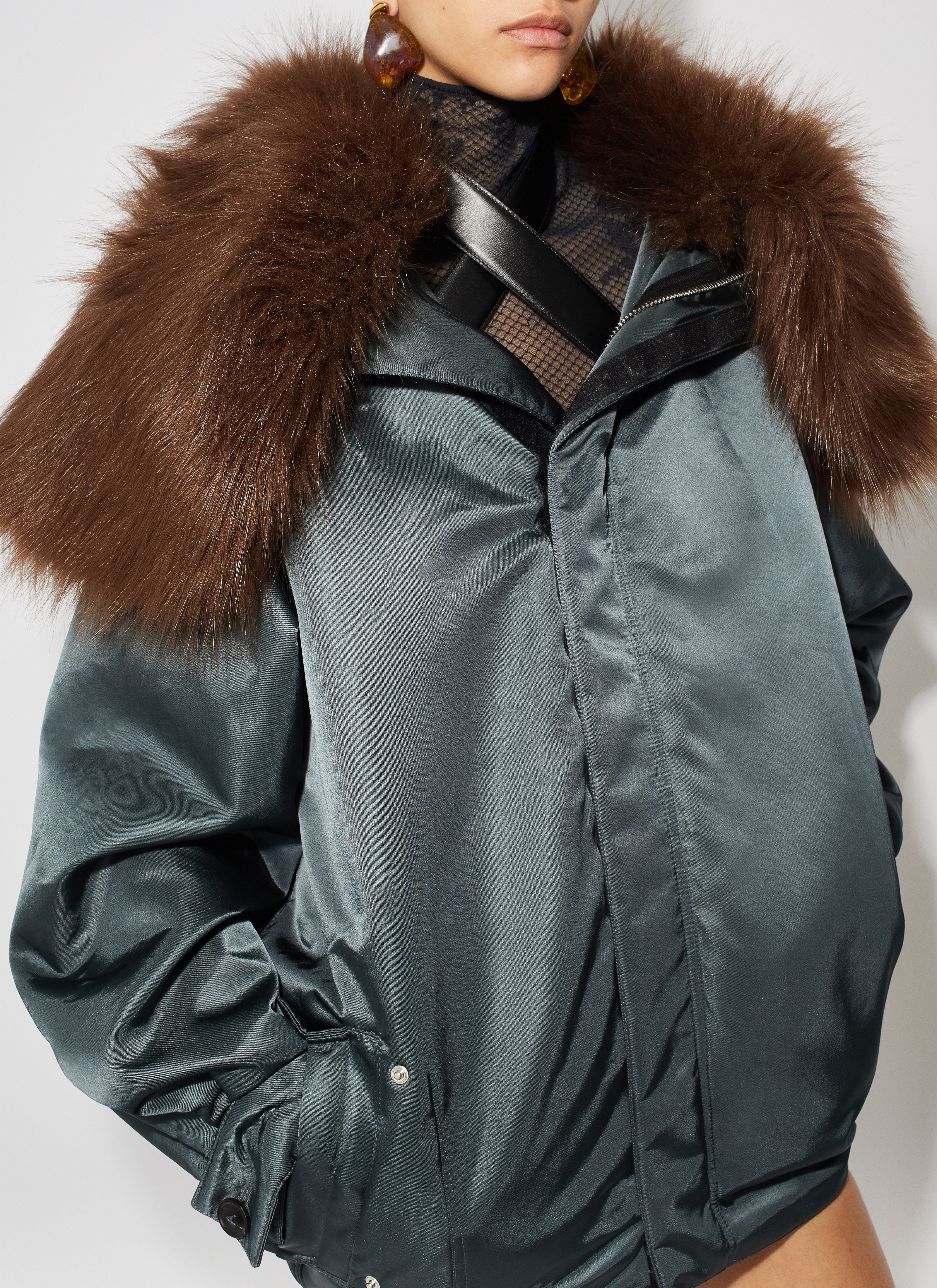 Shop Alaïa Fur-embellished Maxi Bomber Jacket In Black