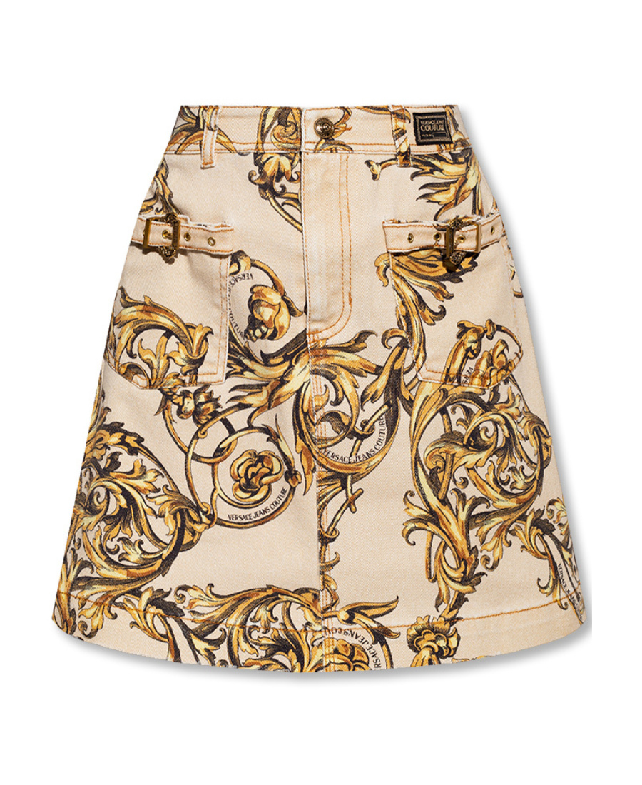 Versace Jeans Balog Printed Denim Skirt In Nude