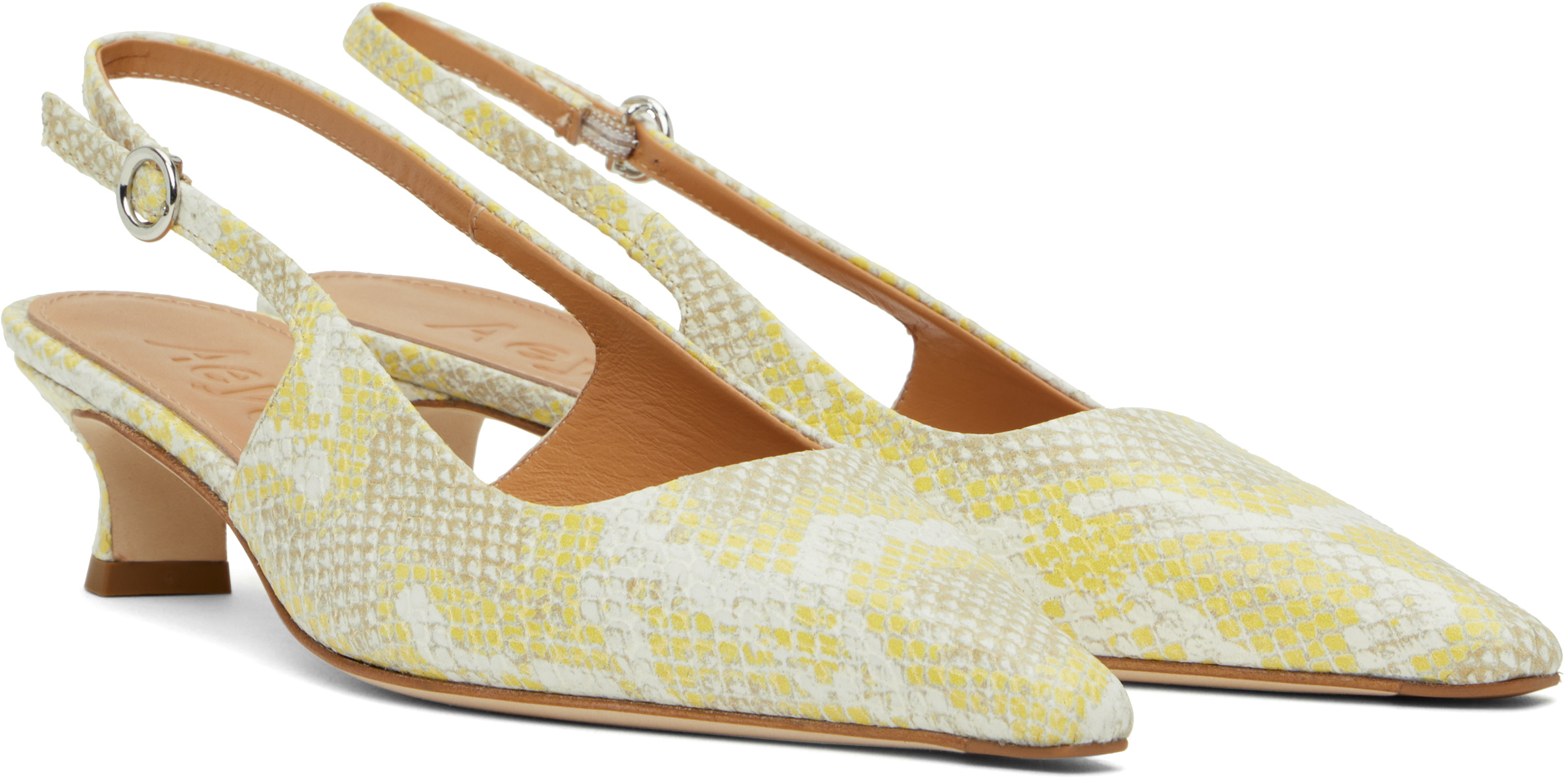 Aeyde Yellow Catrina Leather Slingback Heels In Nude