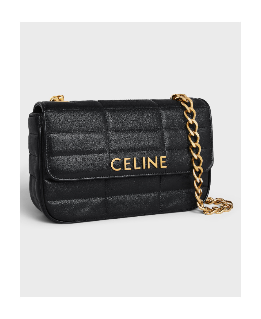 Celine Matelasse Monochrome Chain Padded Shoulder Bag In Black