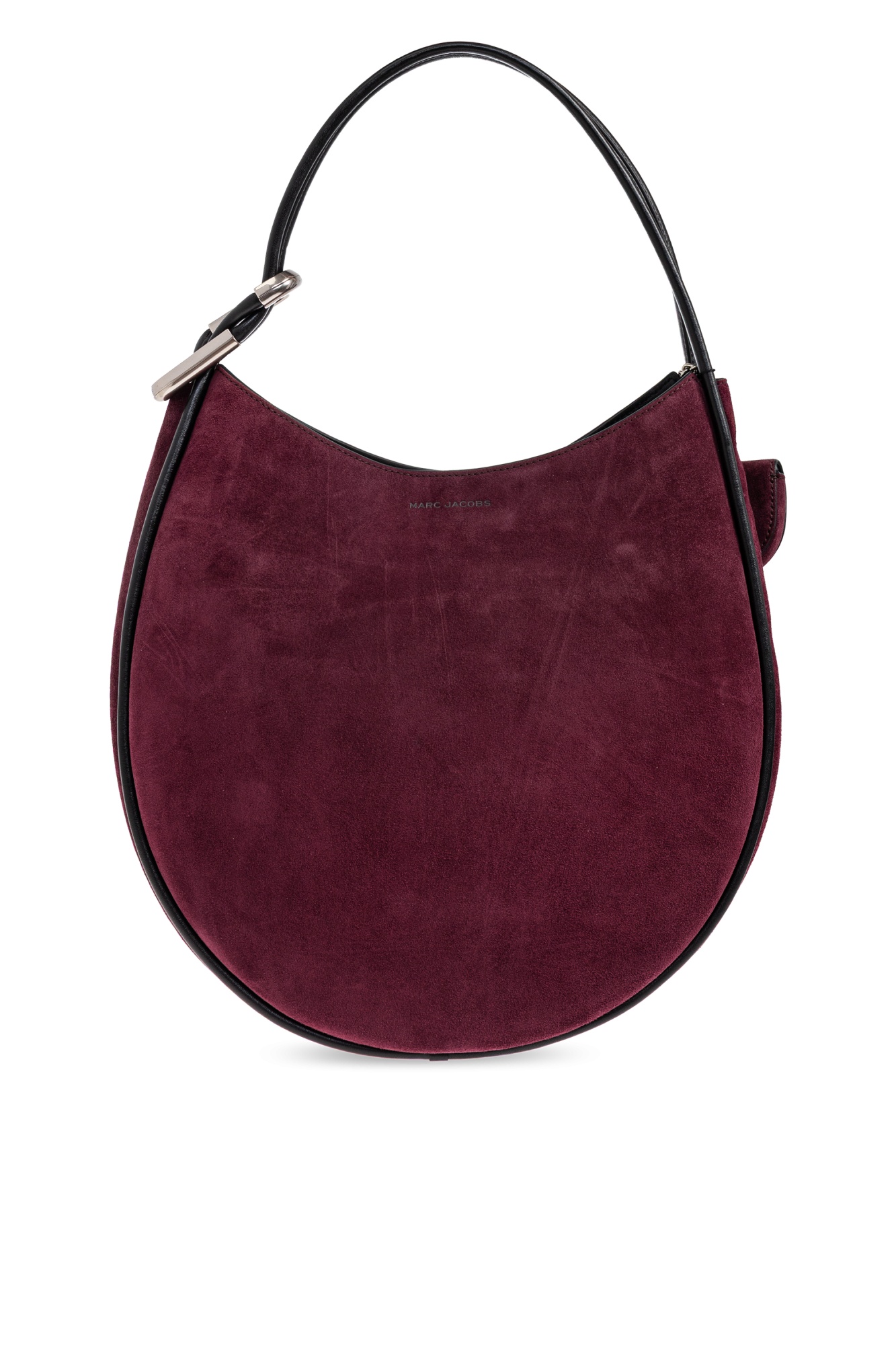 Marc Jacobs Curved Suede Shoulder Bag With Metal Hardware In Burgundy