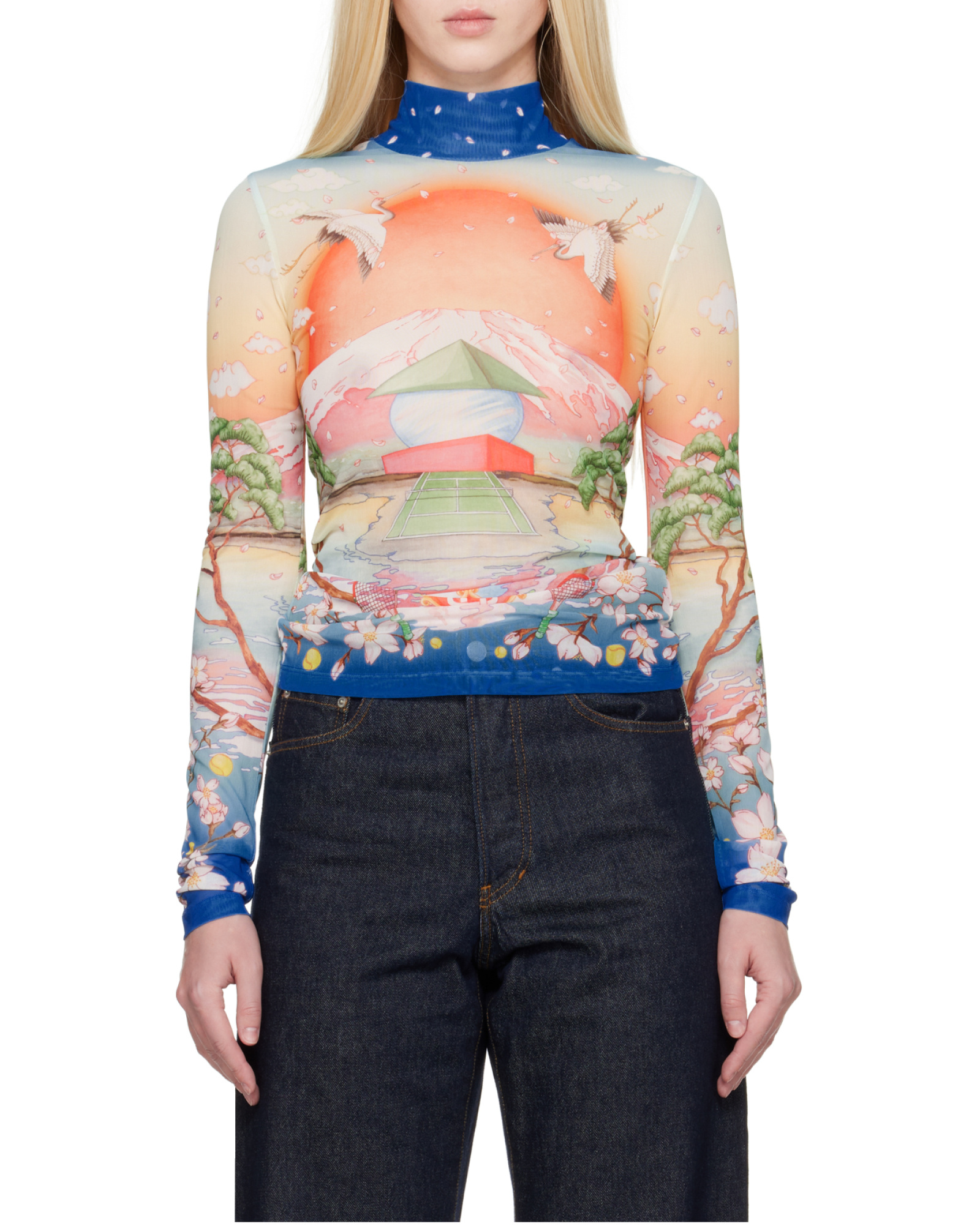 Casablanca Graphic Print High Neck Stretch Top In Neutral