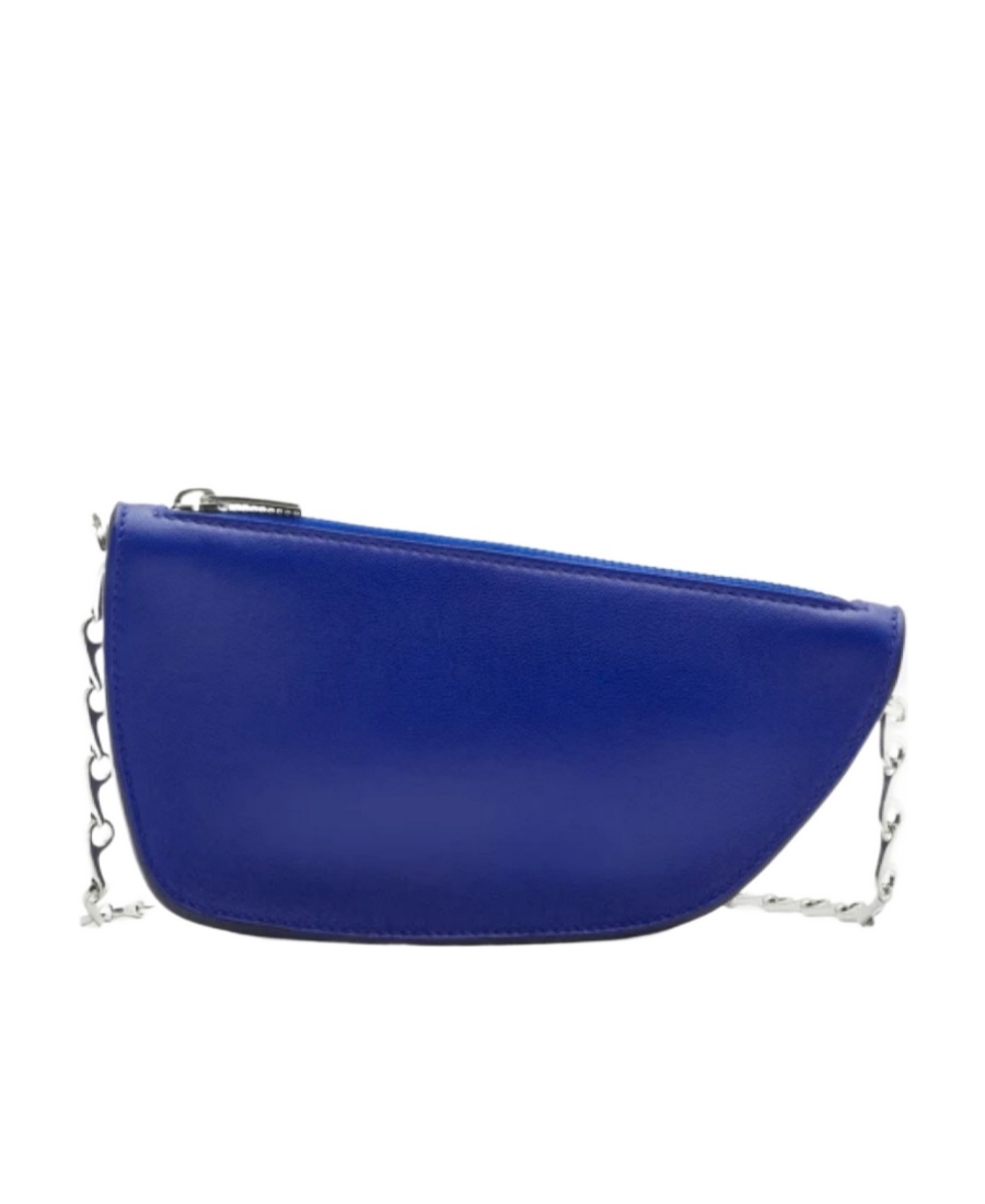 Burberry Leather Micro Shield Sling Bag With Chain Shoulder Strap In Blue