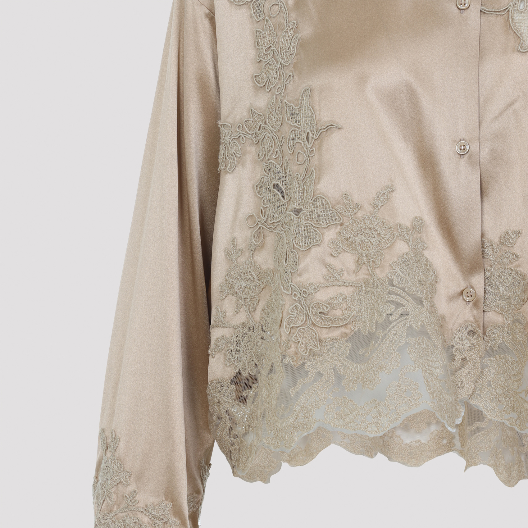 Ermanno Scervino Silk Shirt Embroidered Scalloped Hem In Gold