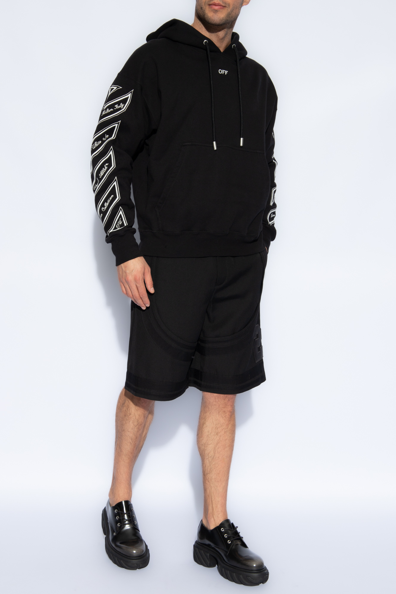 Off-white Virgin Wool Shorts With 23 Embroidery In Black