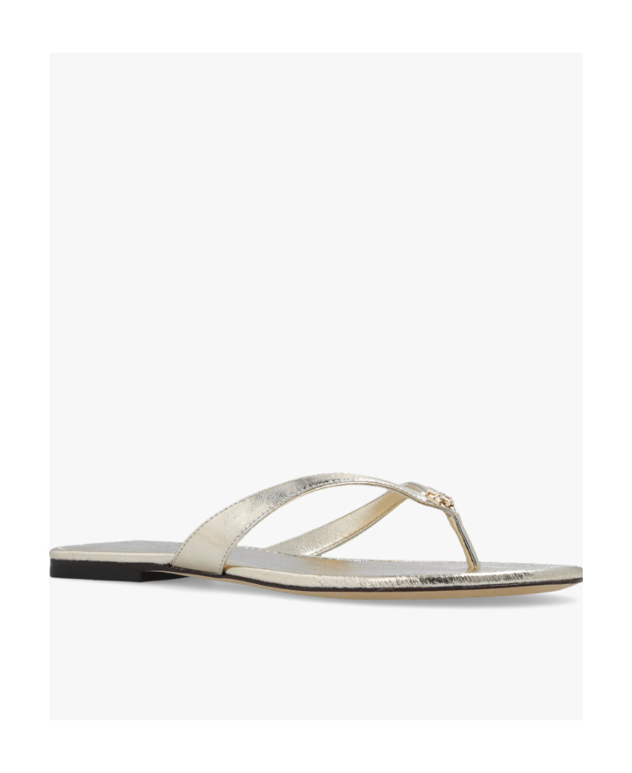 Tory Burch Flat Leather Flip-flops In Gray