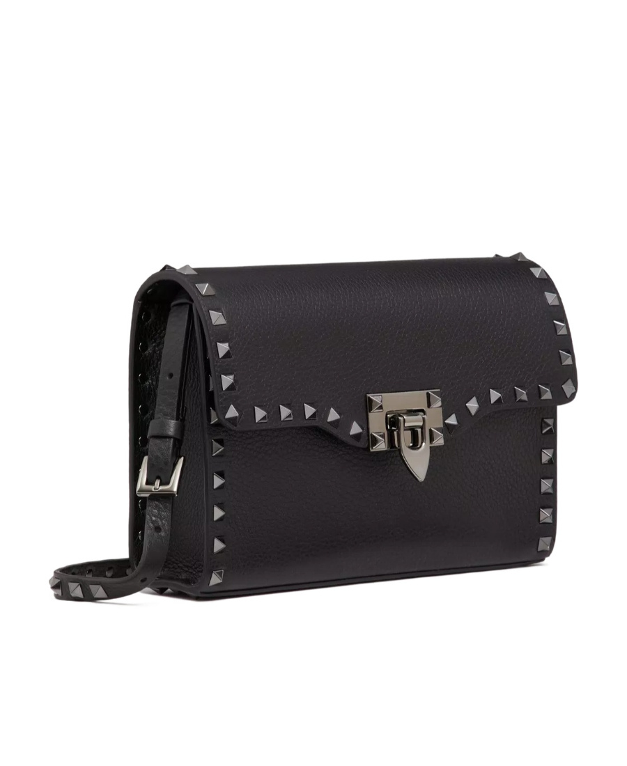 Valentino Garavani Small Rockstud Grainy Calfskin Crossbody Bag Woman Black Uni In Black