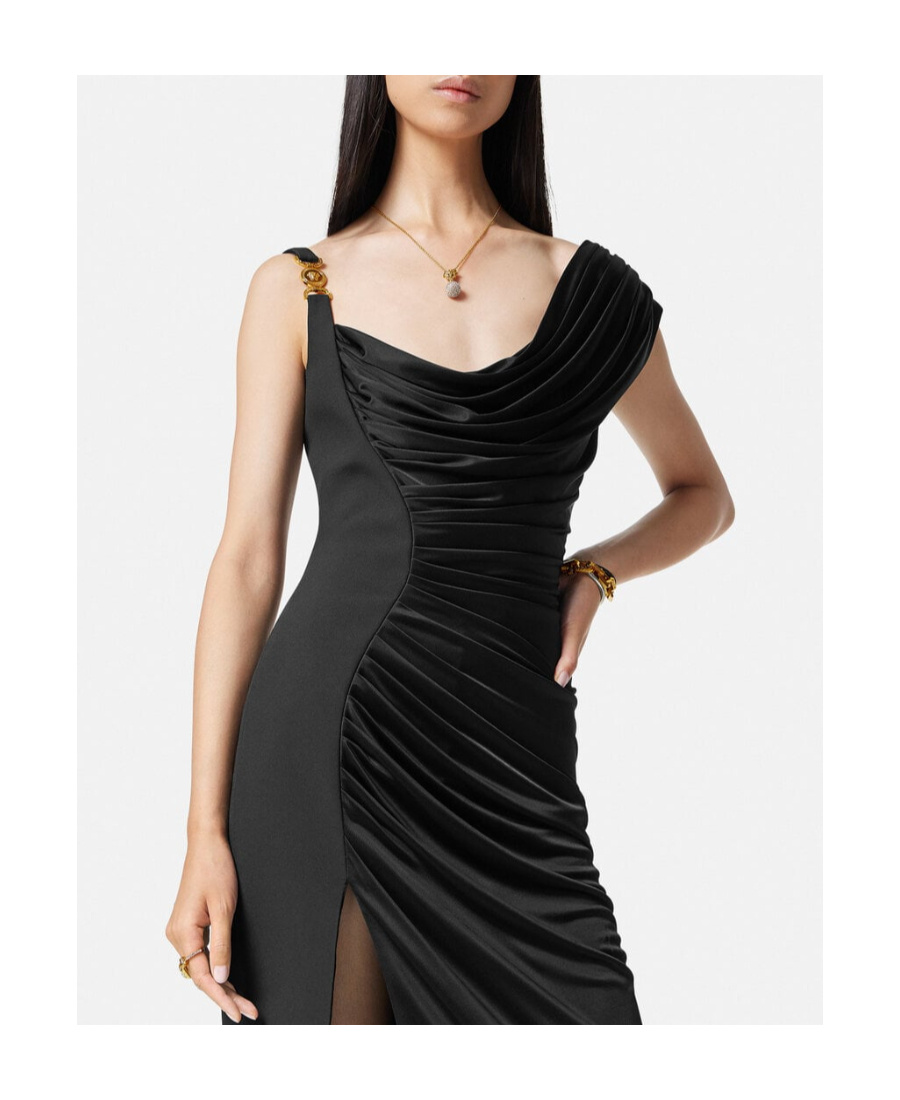 Versace Asymmetric-design Silk Gown In Black