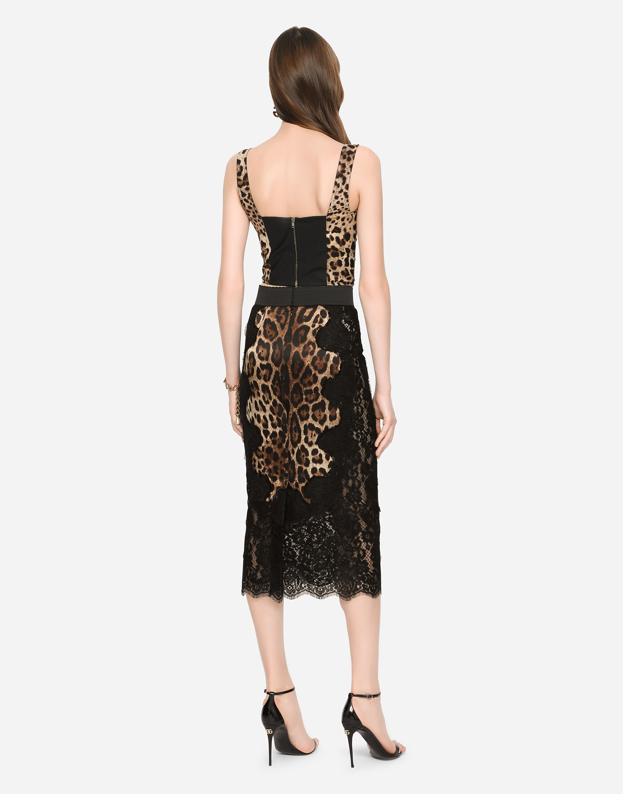Dolce & Gabbana Lace And Animalier Print Pencil Skirt In Black