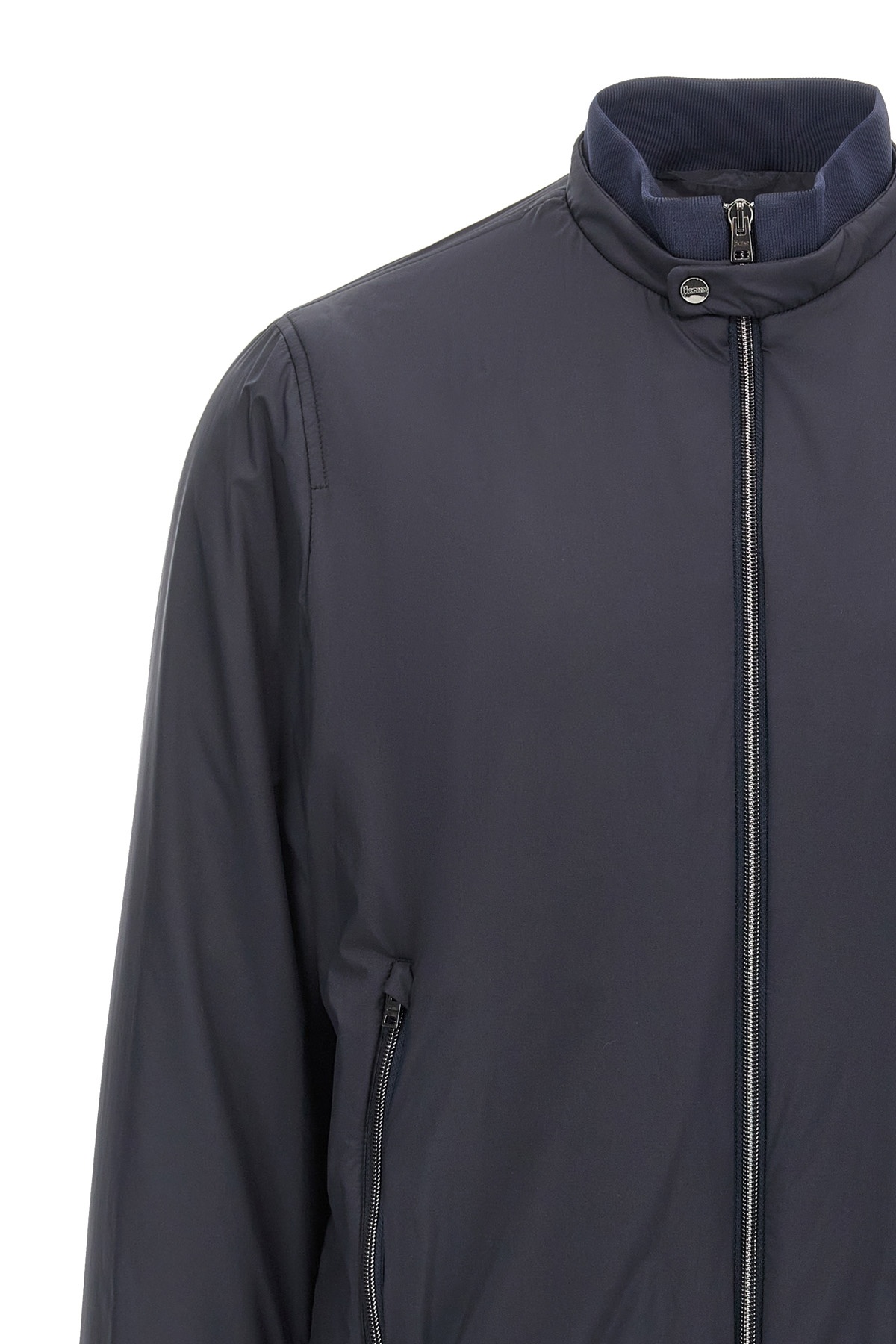 Herno High Collar Bomber Jacket With Side Pockets In Black