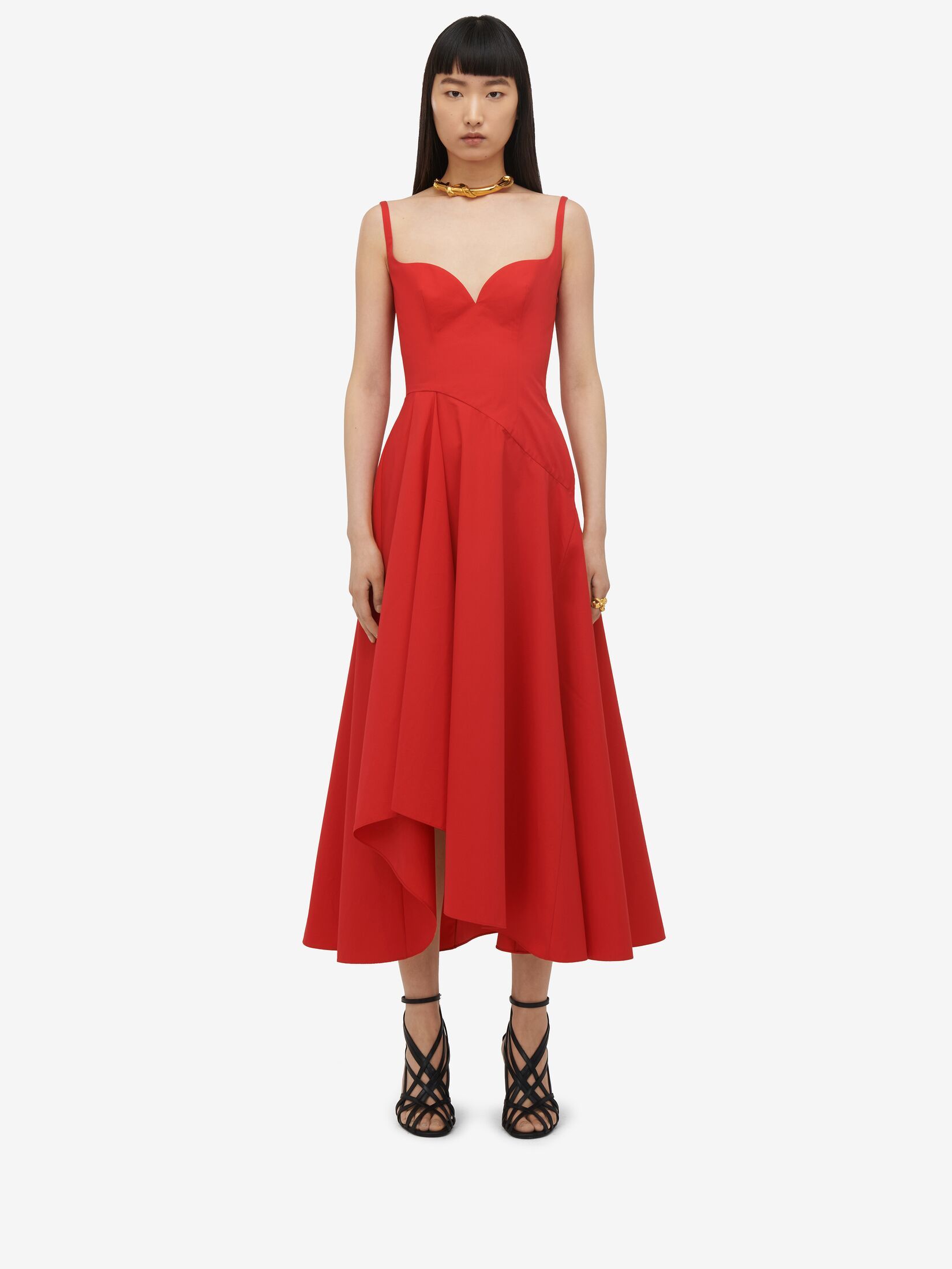 Alexander Mcqueen Asymmetric Flared Midi Dress In Red