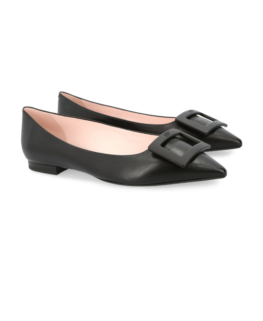 Roger Vivier Gommettine Leather Ballet Flats With Tonal Buckle In Black