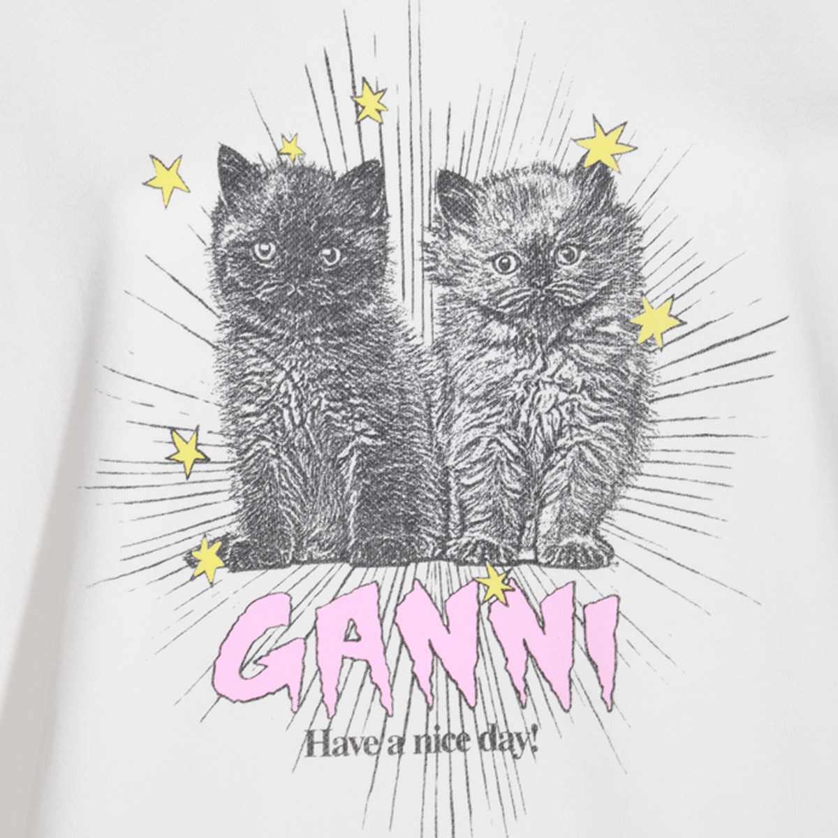 Ganni Off-white Isoli Kittens Drop Shoulder Sweatshirt In White
