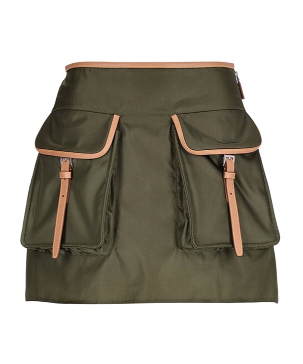 Prada Womens Green Re-nylon Patch-pocket Mid-rise Recycled-nylon And Leather Mini Skirt In Brown