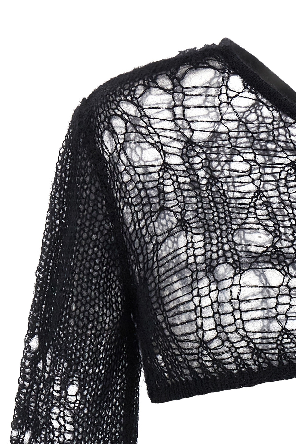 Rick Owens Ziggy One-sleeve Cropped Open-knit Top In Black