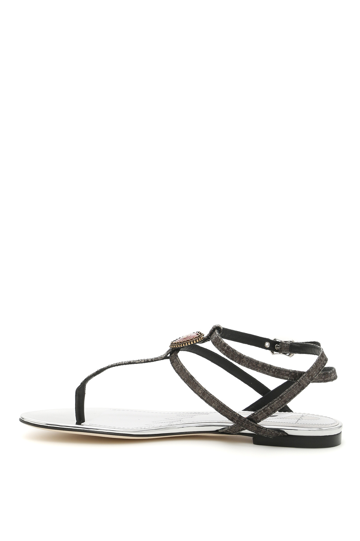 Dolce & Gabbana Heart-shaped Pendant Flat Sandals In Black