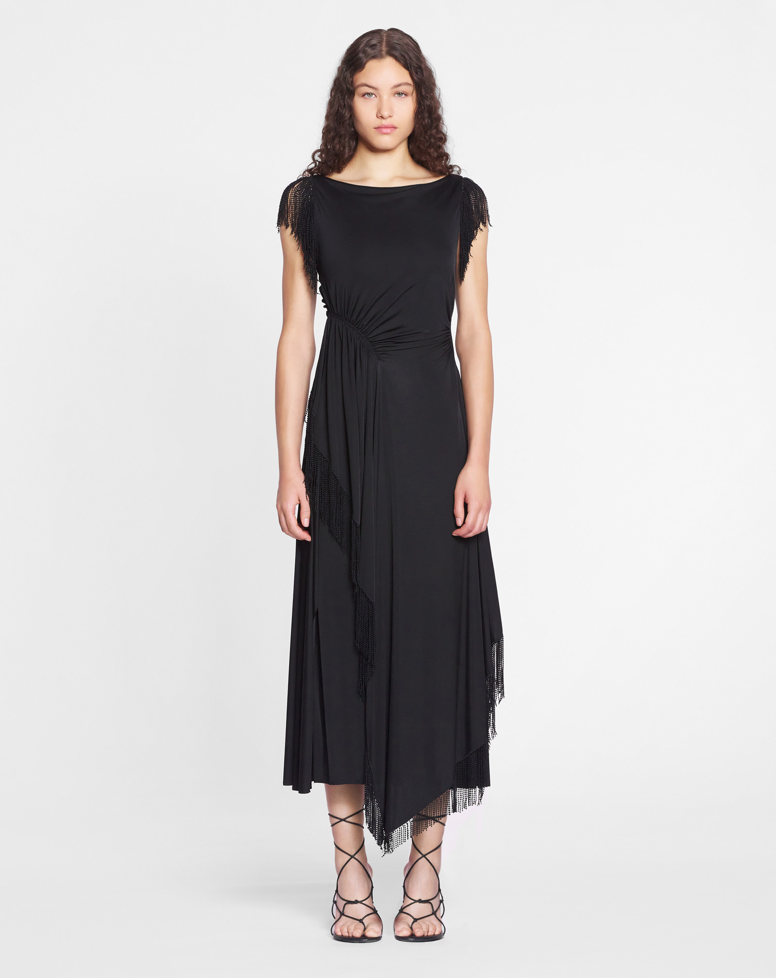 Lanvin Embroidered-detailing Midi Dress In Black
