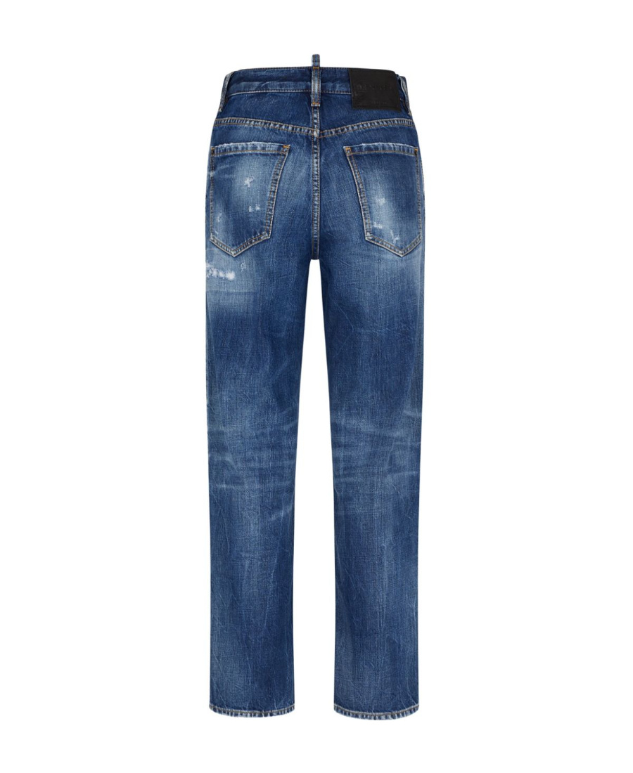 Dsquared2 Straight Leg Cotton Jeans With Distressed Styling In Blue