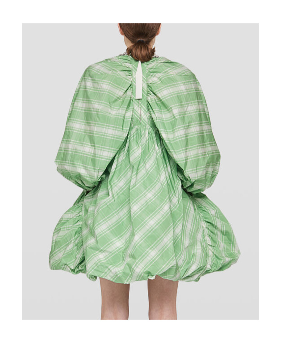 Jil Sander Checked Long Sleeve Mini Dress In Green