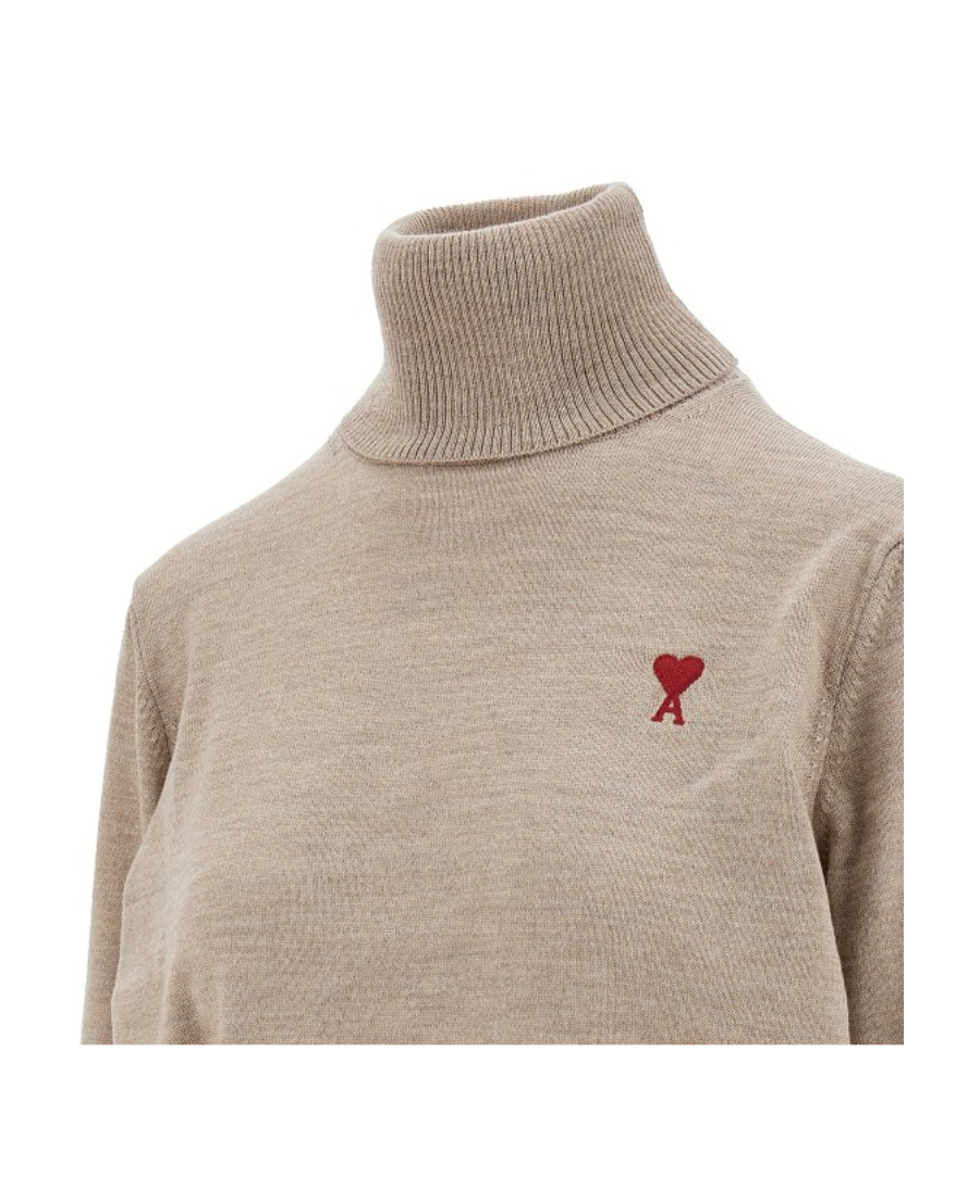 Ami Alexandre Mattiussi Ami Ami De Coeur High Neck Knitted Jumper In Nude
