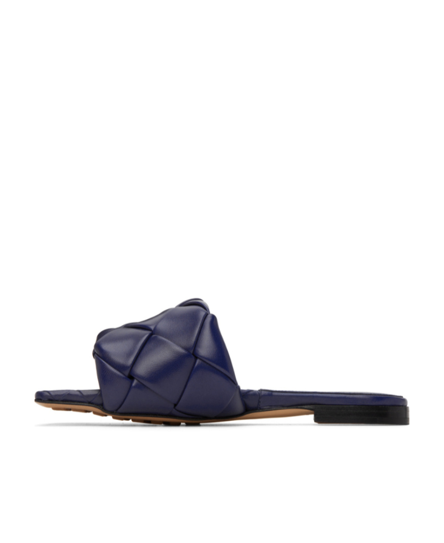 Bottega Veneta Lido Intrecciato Leather Slides In Blue