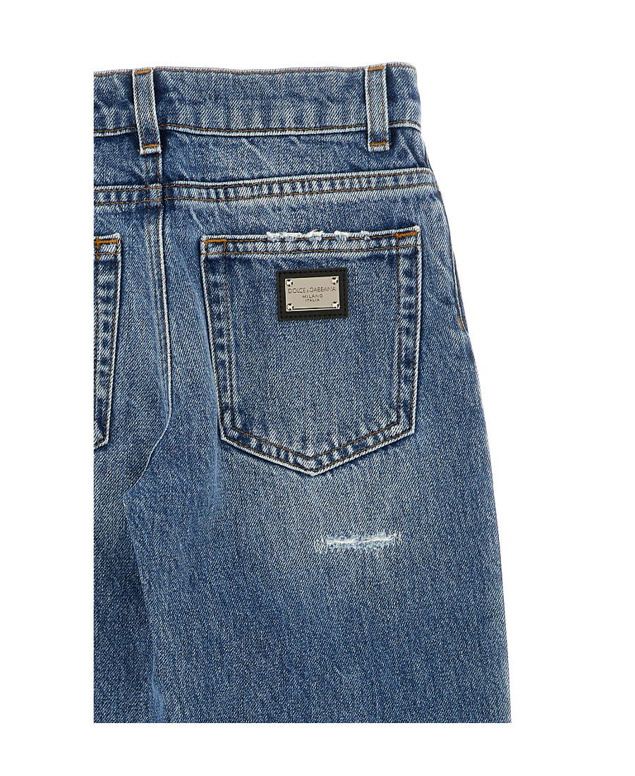 Dolce & Gabbana Logo-plaque Wide-leg Jeans In Blue