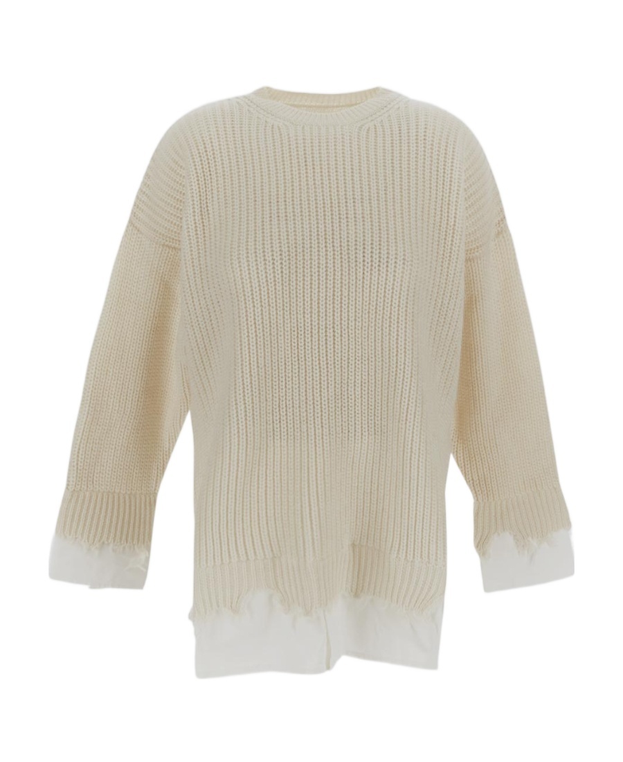 Shop Mm6 Maison Margiela Distressed-finish Shirt-underlayer Sweatshirt In Nude