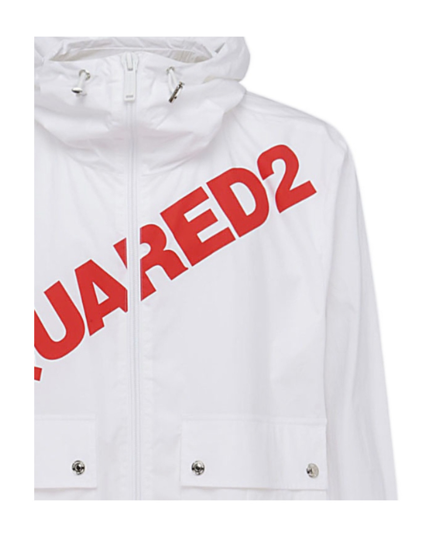 Dsquared2 Hooded High Neck Logo Print Jacket For Men In White