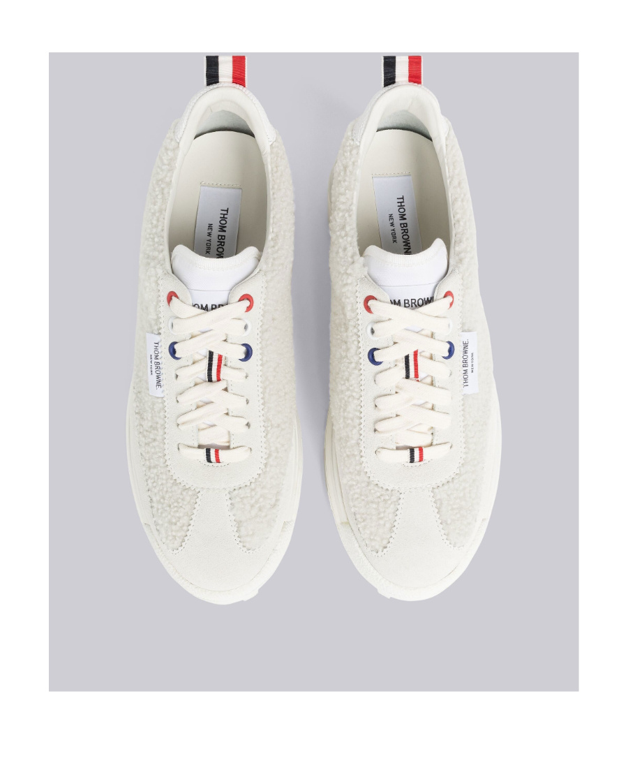 Thom Browne Tech Runner Shearling Sneakers In White
