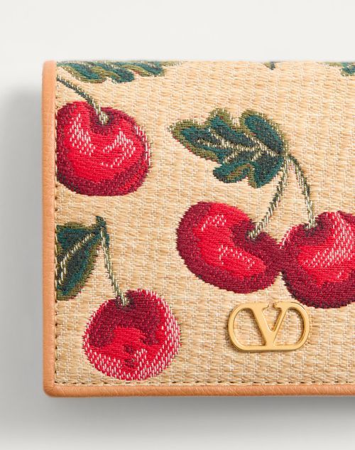 Shop Valentino Vlogo Cherry-jacquard Wallet In Nude