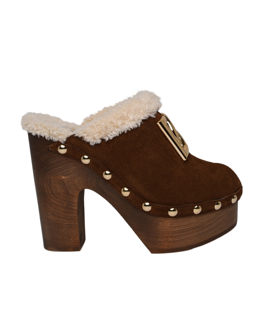Dolce & Gabbana 130mm Suede Platform Clogs In Brown