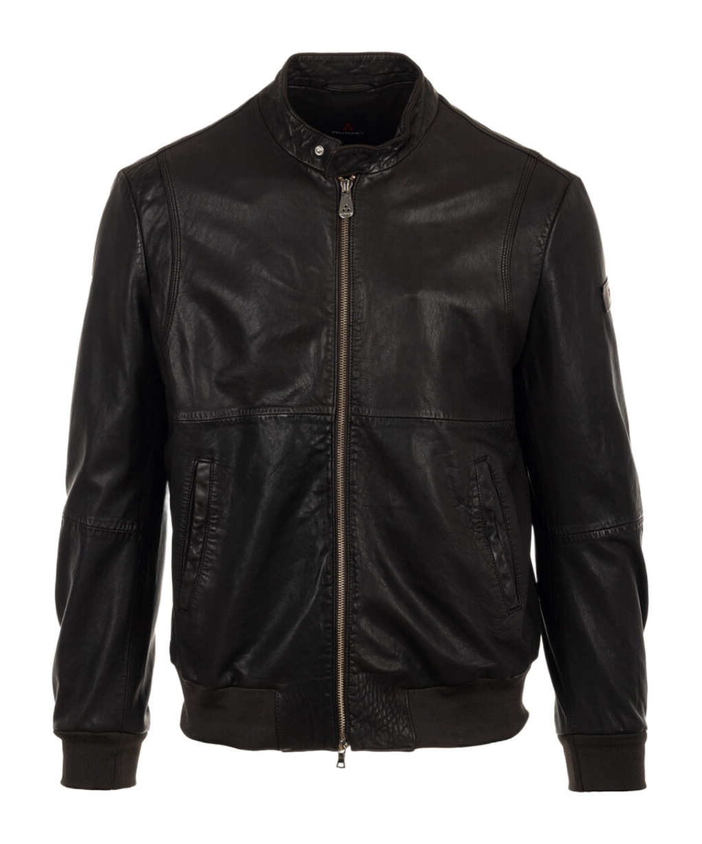 Peuterey Zippered Leather Jacket In Black