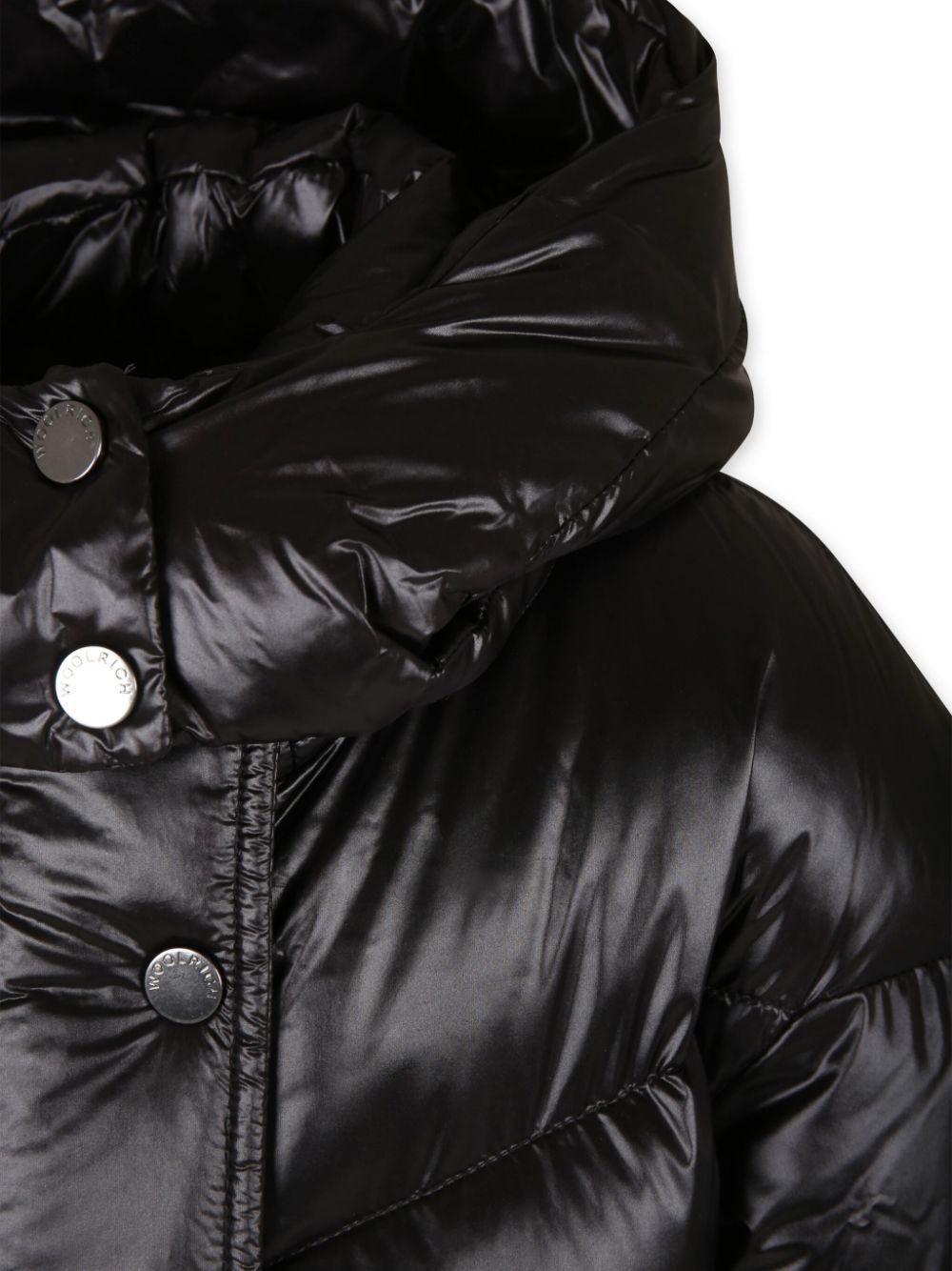 Woolrich Long-sleeved Hooded Down Jacket In Black