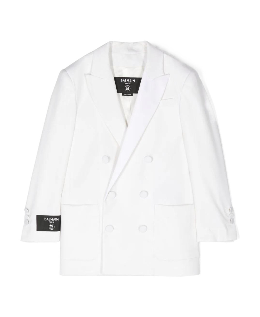 Balmain Logo-patch Double-breasted Blazer In White